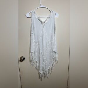 CHOA White Crochet Fringe V-Neck Women's Top l/xl